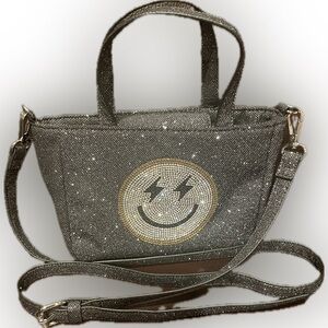 Sparkling Black Tote Bag with Smiley Design